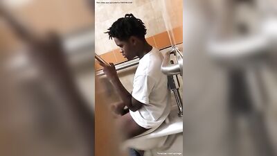 No Mercy for Public Jacking! - Horny Black Man Gets Caught Jerking Off in the Bathroom