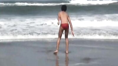 Beach Bum Japanese Model Gets Handjob and Cums for Director!