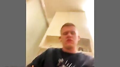 Blond Twink Cumming in the Dorm Room: Frat Boy Handjob and Bathroom Orgasms