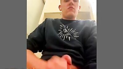 Blond Twink Cumming in the Dorm Room: Frat Boy Handjob and Bathroom Orgasms