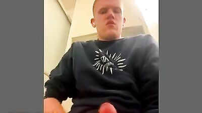Blond Twink Cumming in the Dorm Room: Frat Boy Handjob and Bathroom Orgasms