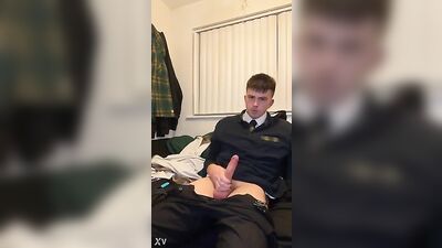 Gay Porn UK School Boy Smoke & Jerk-Off: Horny Teen Wanks in Uniform