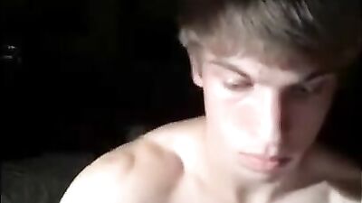 Blond twink gay porn playing with his cock and new toy