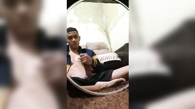 Young Boy Masturbating in Front of the Mirror - Latino Bisexual Solo Solo Masturbation Home Video