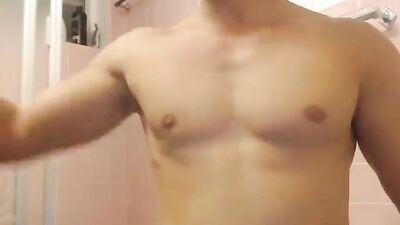 Gay Porn Video: Handsome Solo Webcam Twink Strip Bathroom Cam Show