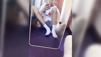 Young Asian Solo Show in Front of Mirror