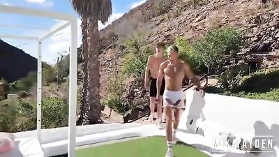 Orgasmic Terrace Fivesome - Bareback Twinks Cum Shots