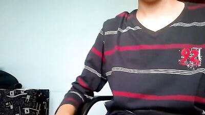 Cum Shots Handjob polish piercing jerk-off cum glasses nipples - Cute boy with glasses plays with nipples and dick