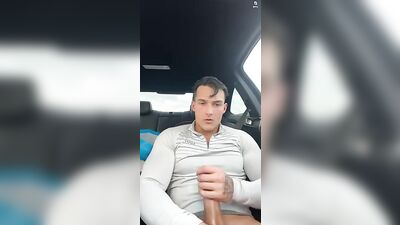 Car Wank with Levy Van Wilgen: Muscle Boys Cum Shots in Public!