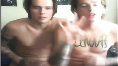 Gray Twins with Tattoos Jizz on Cam