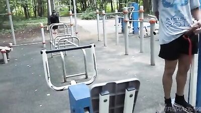 Risky Public Wanks: Gay Boys in the Workout Park Porn!