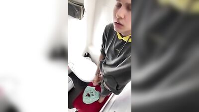 Young stud goes for a quick wank in the bathroom!