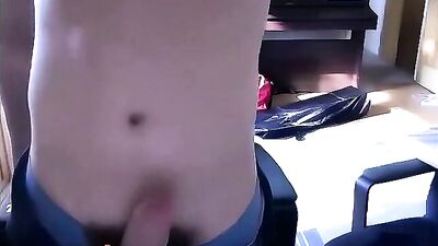 AI-Enhanced Orgasmic Twink Webcam Cum Shot - No Face Amateur