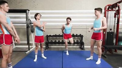 Young Gymnast Boy Twink Bareback Cum Shot with Coach