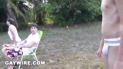 Young Frat Boys Get Sucked Outdoors!