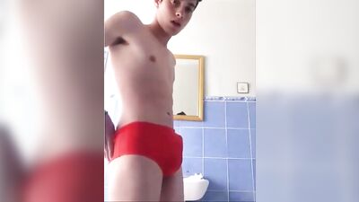 Gay Porn Twink in Red Speedos Jacks off for Your Pleasure!