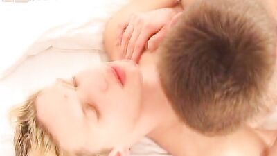 Gay couple fucking hot guy in bedroom