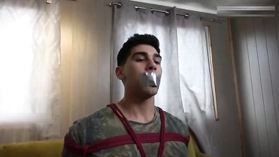 BDSM military twink bound tied feet licking pt 1