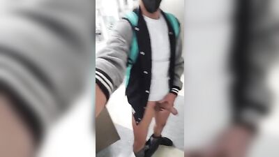 Down and Dirty Airport Bathroom Encounter - Jacking Off and Cumming with My Pants Down to My Ankles