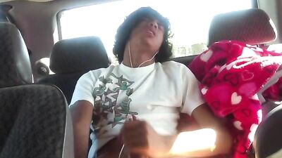 Latin Teen Cum Shot in Car: A Public Wank!