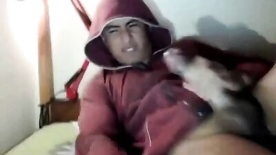 Latino Cumming Hoodie: Amateur Big Cocks Latino Solo Web-Cam Twink Cum!