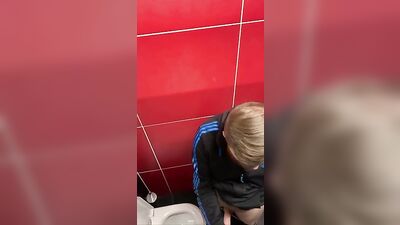 Blond Guy Cumming in Public Toilet - Spy Voyeur Adventure!