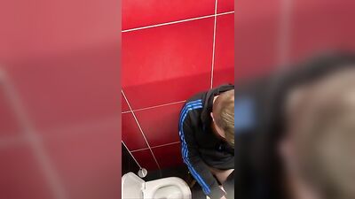 Blond Guy Cumming in Public Toilet - Spy Voyeur Adventure!