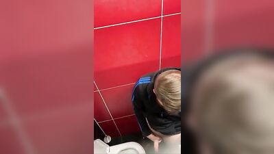 Blond Guy Cumming in Public Toilet - Spy Voyeur Adventure!