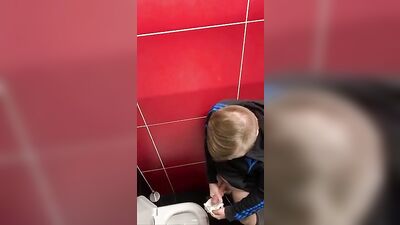 Blond Guy Cumming in Public Toilet - Spy Voyeur Adventure!