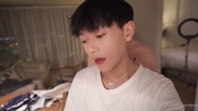 Cumming Asian Twink: Barebacked by White Daddy Cam
