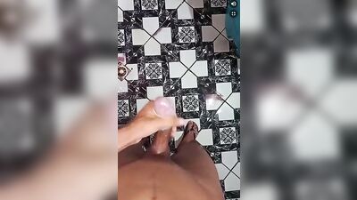 Twink Cums with Toy in Public Bathroom 2: Latino Muscle Abs Voyeur Uncut!