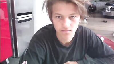 Handsome Amateur Boy Shares Selfie Cam Wank in Kitchen