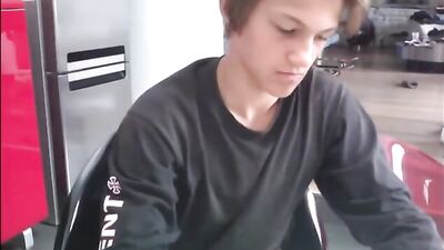 Handsome Amateur Boy Shares Selfie Cam Wank in Kitchen