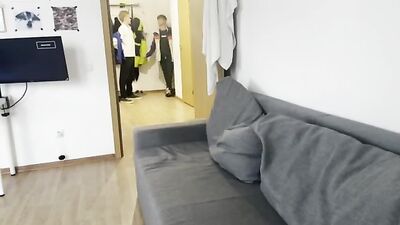 Young college fraternity brothers showcase their big dicks in an amateur webcam blowjob and handjob showdown