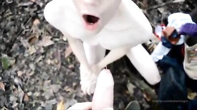 Cute boy enjoys drinking fresh piss in the forest