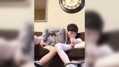 Boys get intimate with one another in an amateur solo blowjob session
