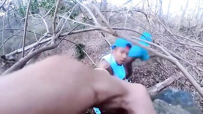 Bareback in the woods with big black cocks - amature action, public play and interracial fun