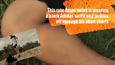 Caught in the Act: This Cute Asian Twink in His Adidas Gear, Jilling Off Outside!