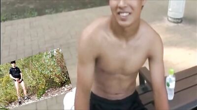 Caught in the Act: This Cute Asian Twink in His Adidas Gear, Jilling Off Outside!