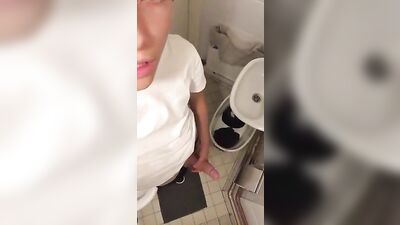 Sexy Blue Eyed Guy Gives Himself a Quick Blow Job in the Bathroom