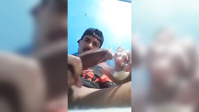 Young Latino Hottie Shoots his Load into a Glass