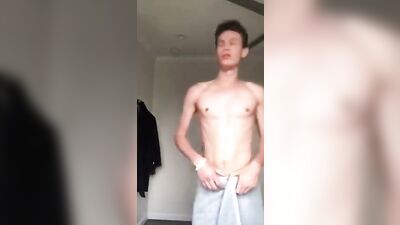 Blond Fitness Model Shows Off His Huge Dick in the Bathroom