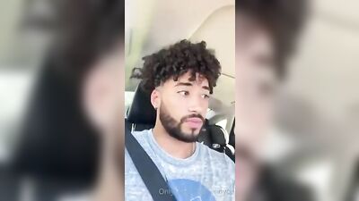 Hot dude with massive member jerks off in his car