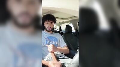 Hot dude with massive member jerks off in his car