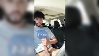 Hot dude with massive member jerks off in his car