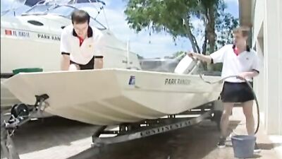 Boat Wash Rangers: Three Muscular Men with Huge Dicks Engage in a Thrilling Gangbang, Complete with Explosive Group Sex, Intense Anal Action and Fetish Fun - Cumming All Over Their Sweaty Bodies!