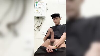 Handsome frat boy pleasures his thick manhood on camera