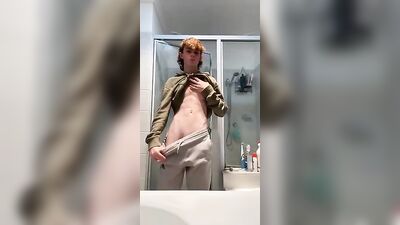 Cumming with a Huge Ginger Dick, an Amateur Fitness Model Shows Off His Uncut Cutie