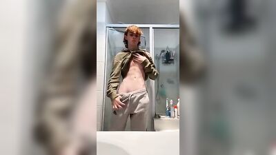 Cumming with a Huge Ginger Dick, an Amateur Fitness Model Shows Off His Uncut Cutie