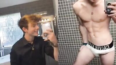 Two Handsome Muscular Blonde Amateurs Show Off Their Big Cocks in Public While Taking Selfies